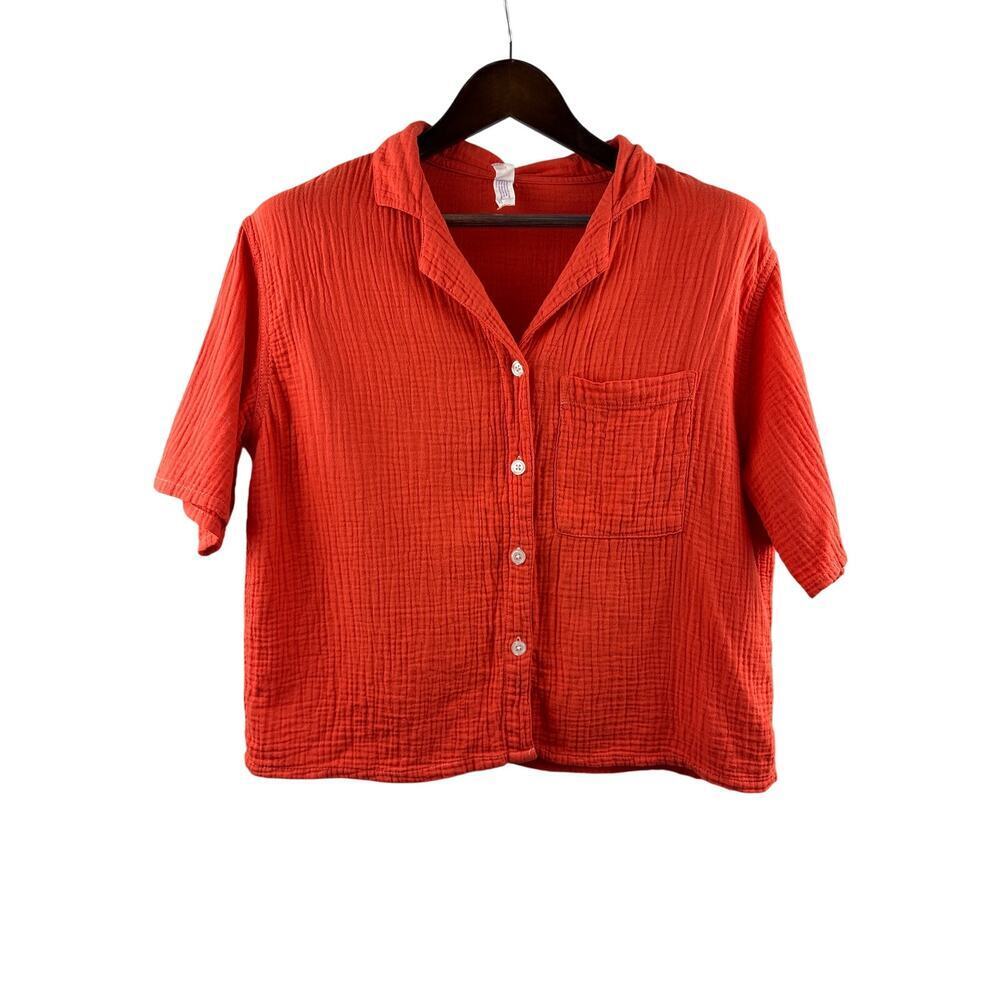 Women’s Stars Above XS Orange Short Sleeve Button Up